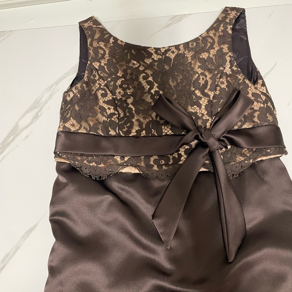 A60 JIM HJELM 5682 SZ 16 BROWN LACE FORMAL GOWN DRESS